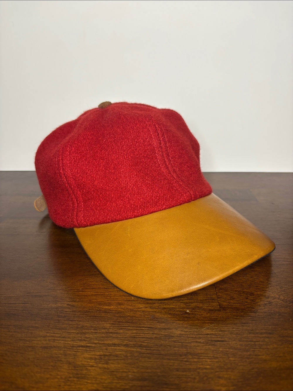 Coach Vintage Melton Red Wool and Leather Brim Baseball Cap Hat